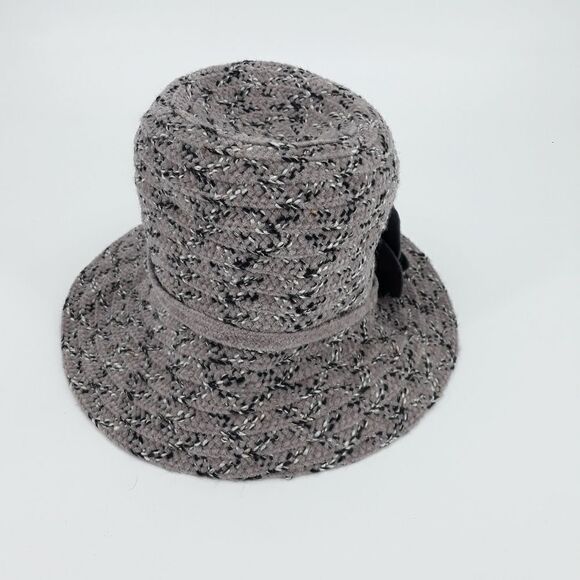 August Hat Lavender Gray Flecked Striped Flower Cloche Bucket Black Flower - Picture 5 of 10